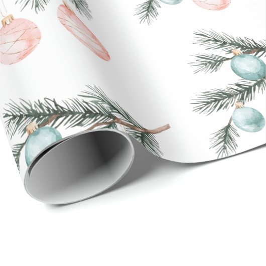 Aqua Pink Christmas Tree Branch Ornamenten Cadeaupapier (Rol Hoek)