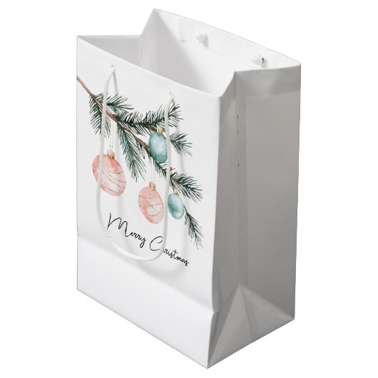 Aqua Pink Christmas Tree Branch Ornamenten Medium Cadeauzakje (Voorkant Gekanteld)