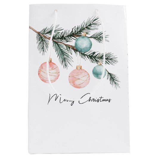 Aqua Pink Christmas Tree Branch Ornamenten Medium Cadeauzakje (Voorkant)