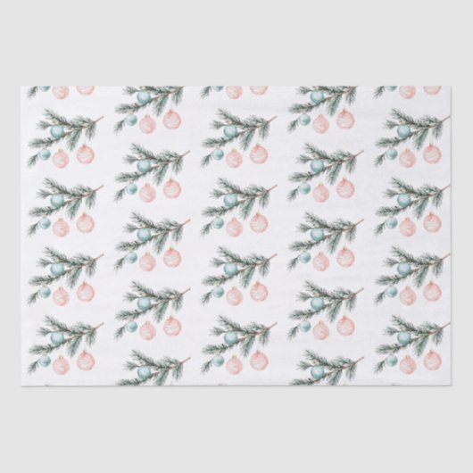 Aqua Pink Christmas Tree Branch Ornamenten Tissuepapier (Voorkant)