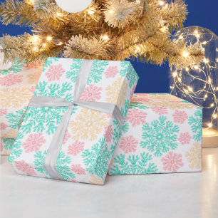 Aqua Pink en Gold Snowflakes Patroon Cadeaupapier
