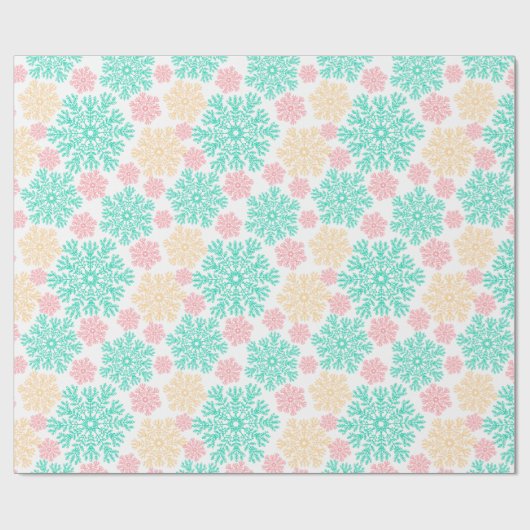 Aqua Pink en Gold Snowflakes Patroon Cadeaupapier (Vlak)