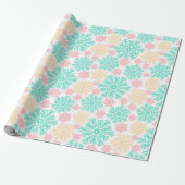 Aqua Pink en Gold Snowflakes Patroon Cadeaupapier (Uitgerold)