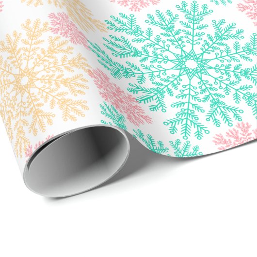 Aqua Pink en Gold Snowflakes Patroon Cadeaupapier (Rol Hoek)