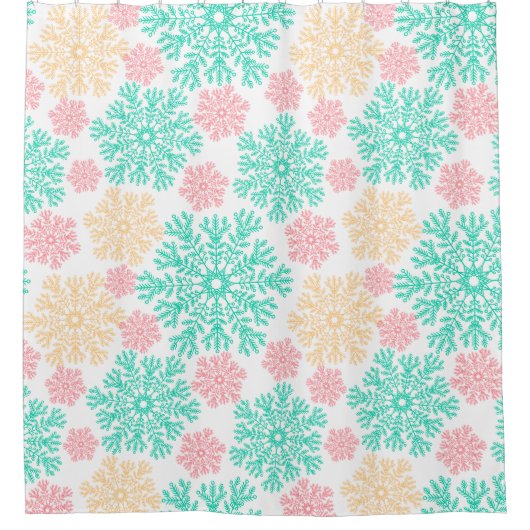 Aqua Pink en Gold Snowflakes Patroon Douchegordijn (Voorkant)