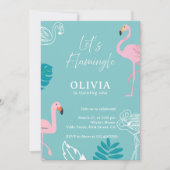 Aqua & Pink Flamingo Tropical Birthday Kaart (Voorkant)