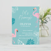 Aqua & Pink Flamingo Tropical Birthday Kaart (Staand voorkant)