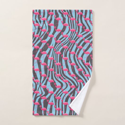 AQUA PINK FLAMINGO ZEBRA PRINT BATHROOM TOWEL SET BAD HANDDOEK (Handdoek)