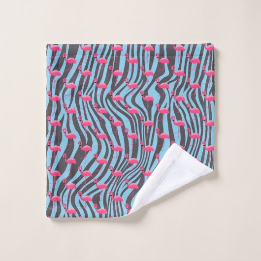 AQUA PINK FLAMINGO ZEBRA PRINT BATHROOM TOWEL SET BAD HANDDOEK (Wasdoekje)