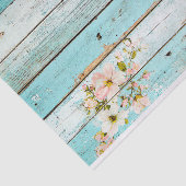 Aqua Pink Flower Wood Plank Decoupage Papier (Detail)
