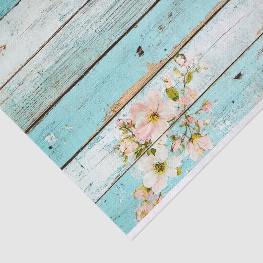 Aqua Pink Flower Wood Plank Decoupage Papier (Detail)