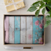 Aqua Pink Flower Wood Plank Decoupage Papier (Geschenk)