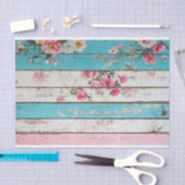 Aqua Pink Flower Wood Plank Decoupage Papier (Craft)