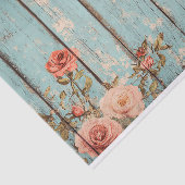 Aqua Pink Flower Wood Plank Decoupage Papier (Detail)