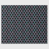 Aqua Pink Iridescent Folie en Black Quatrefoil Cadeaupapier (Vlak)