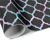 Aqua Pink Iridescent Folie en Black Quatrefoil Cadeaupapier (Rol Hoek)