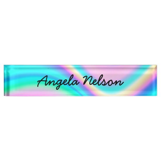 Aqua Pink Iridescent Rainbow Wave Naambordje (Voorkant)