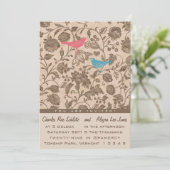  Aqua Pink Love Bird Wedtern Kaart (Staand voorkant)