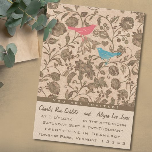  Aqua Pink Love Bird Wedtern Kaart