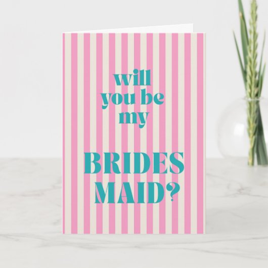 Aqua + Pink Modern Stripe Bridesmaid Proposal Kaart (Voorkant)