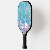 Aqua Pink Pastel Glitter Sparkle Glam Monogram Pickleball Paddle (Links)