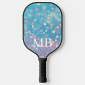 Aqua Pink Pastel Glitter Sparkle Glam Monogram Pickleball Paddle (Voorkant)