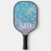 Aqua Pink Pastel Glitter Sparkle Glam Monogram Pickleball Paddle (Achterkant)