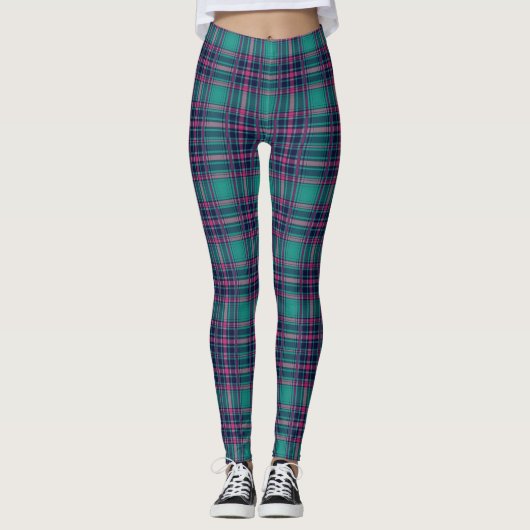 Aqua/Pink Plaid Vrouwen Leggings (Voorkant)