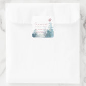 AQUA PINK SNOWY FOREST STAR PINE CHRISTMAS ADRES VIERKANTE STICKER (Tas)