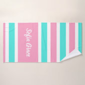 Aqua Pink Stripes Script Name Bath Towel Badhanddoek (Badhanddoek)