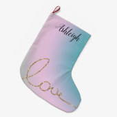 Aqua Pink Tie Dye Ombre Gold Glitter Love Grote Kerstsok (Voorkant (Hangend))