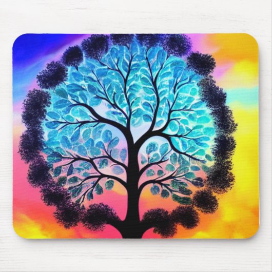 Aqua Pink Tree of Life Mousepad Muismat (Voorkant)