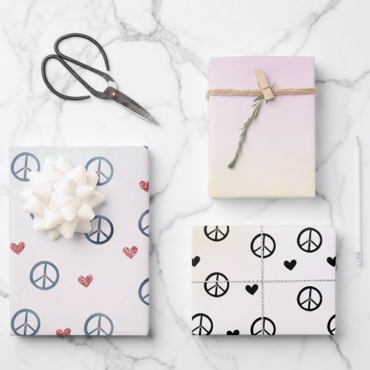 Aqua Pink Yellow Tie Dye Peace Sign met hart Inpakpapier Vel (Voorkant)