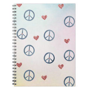 Aqua Pink Yellow Tie Dye Peace Sign met hart Notitieboek