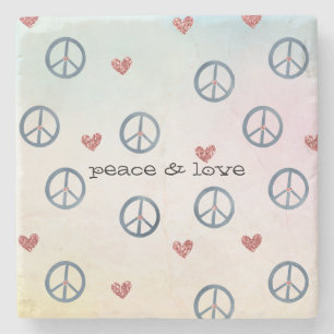 Aqua Pink Yellow Tie Dye Peace Sign met hart Stenen Onderzetter