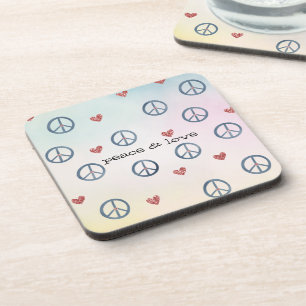 Aqua Pink Yellow Tie Dye Peace Sign met harten Bier Onderzetter