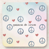 Aqua Pink Yellow Tie Dye Peace Sign met harten Bier Onderzetter (Voorkant)