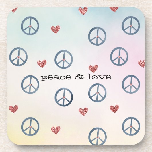 Aqua Pink Yellow Tie Dye Peace Sign met harten Bier Onderzetter (Voorkant)