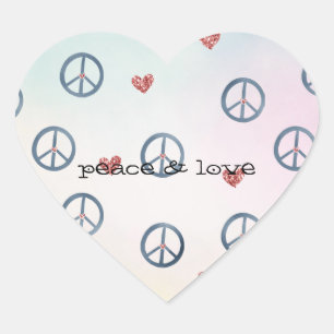 Aqua Pink Yellow Tie Dye Peace Sign met harten Hart Sticker