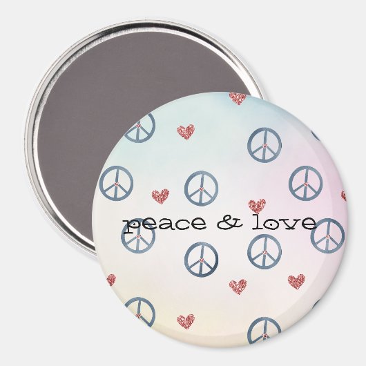 Aqua Pink Yellow Tie Dye Peace Sign met harten Magneet (Voorkant / Achterkant)