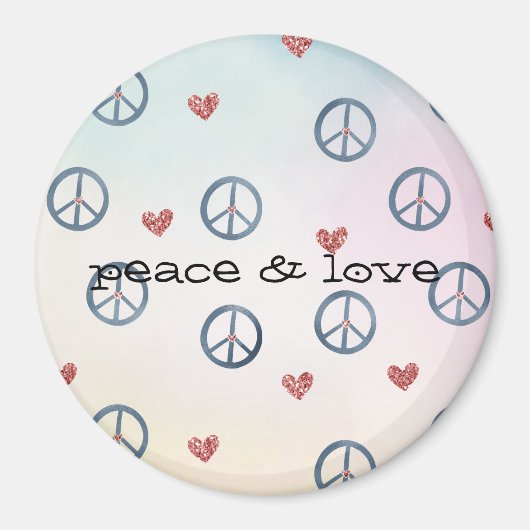 Aqua Pink Yellow Tie Dye Peace Sign met harten Magneet (Voorkant)
