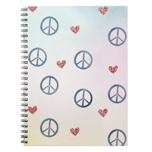 Aqua Pink Yellow Tie Dye Peace Sign met harten Notitieboek (Voorkant)