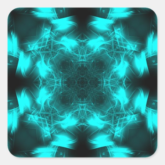 Aqua Plasma Symmetrie Fractale Kunst Vierkante Sticker (Voorkant)