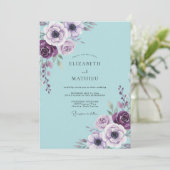 Aqua Plum Anemone Bruiloft Kaart (Staand voorkant)