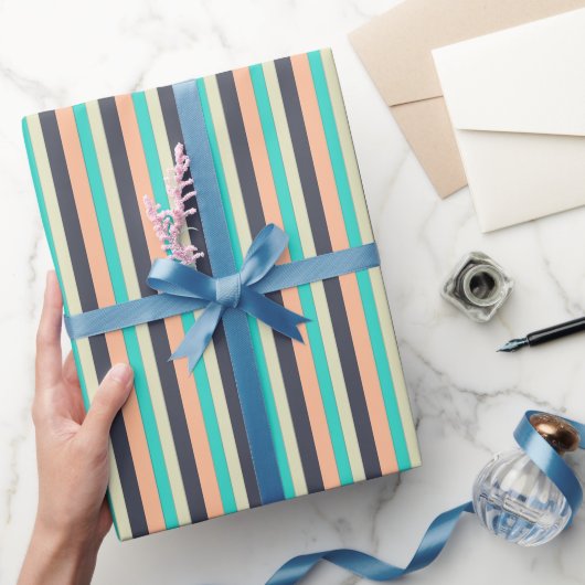 Aqua, Plum en Perzik Stripes Patroon Cadeaupapier (Geschenken)