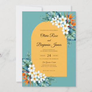 Aqua Plumeria Tropische Zachte Eucalyptus Bruiloft Kaart