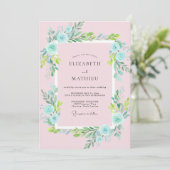 Aqua Poeder Roze Roos Bruiloft Kaart (Staand voorkant)