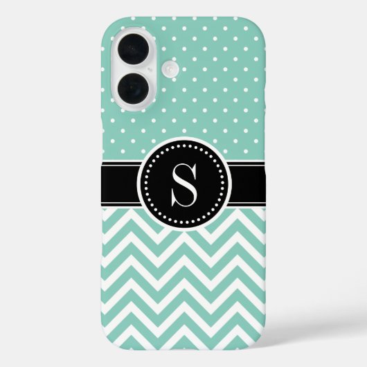 Aqua Polka Dot en Chevron Monogram Case-Mate iPhone Case (Achterkant)