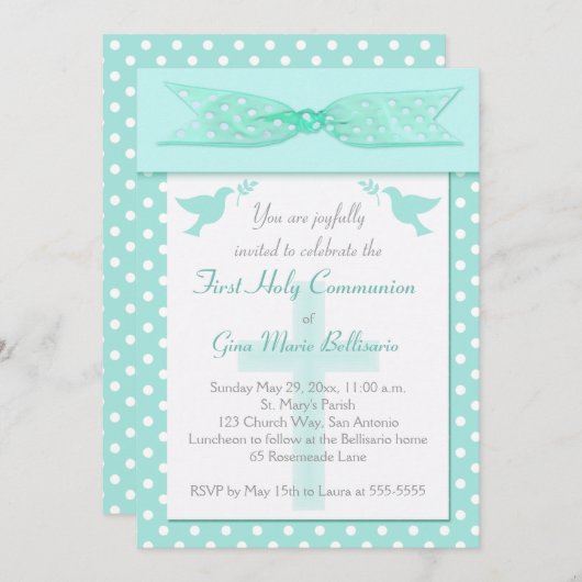 Aqua Polka Dot First Kaart (Voorkant / Achterkant)