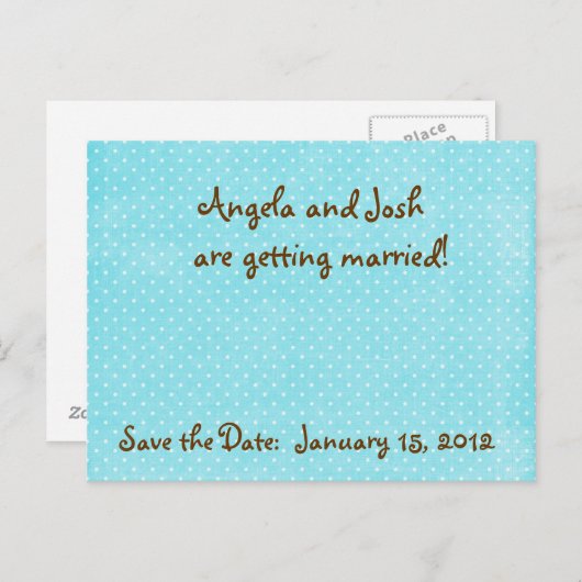 Aqua Polka Dot Save the Date briefkaarten (Voorkant / Achterkant)